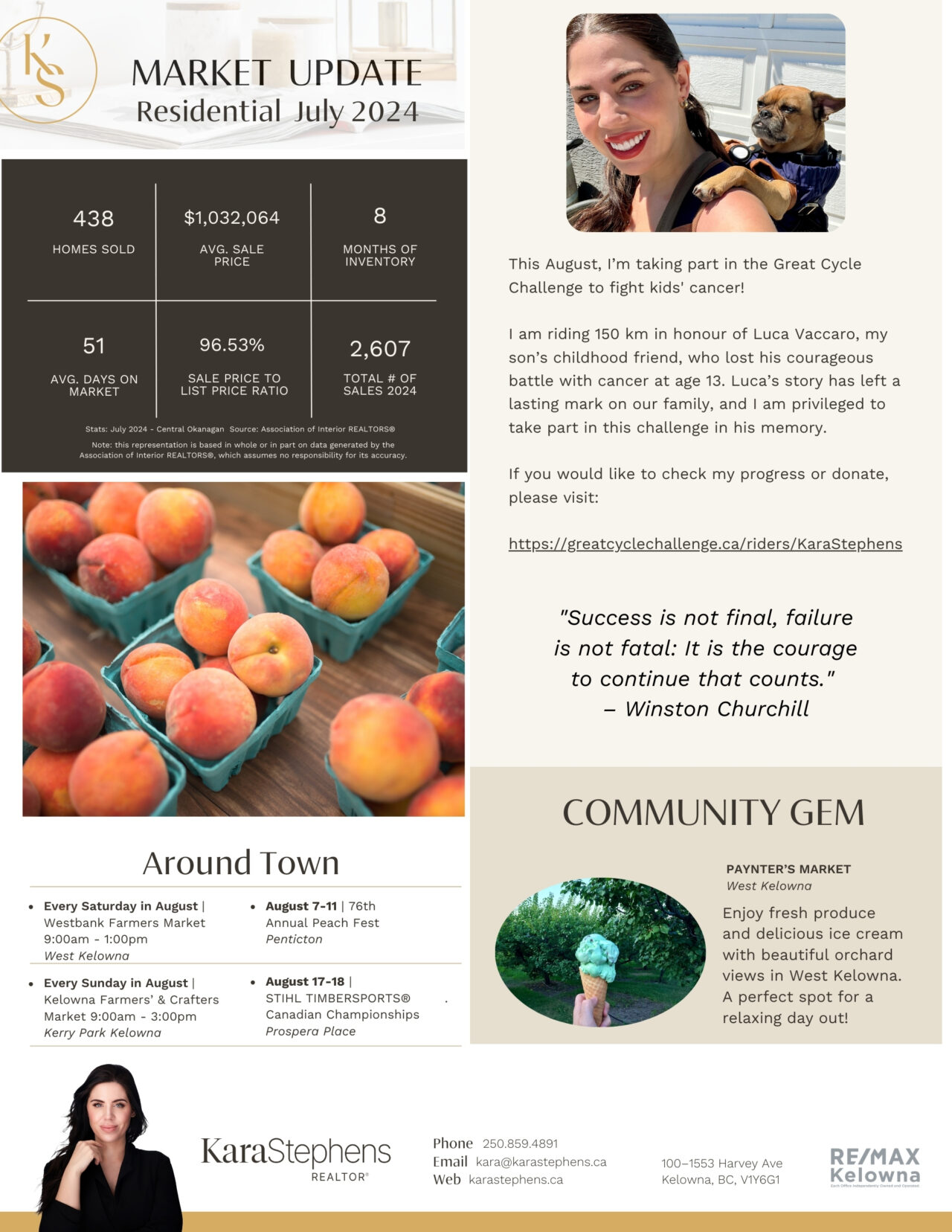 August 2024 newsletter, page 2: July market figures, local events, and the Great Cycle Challenge.