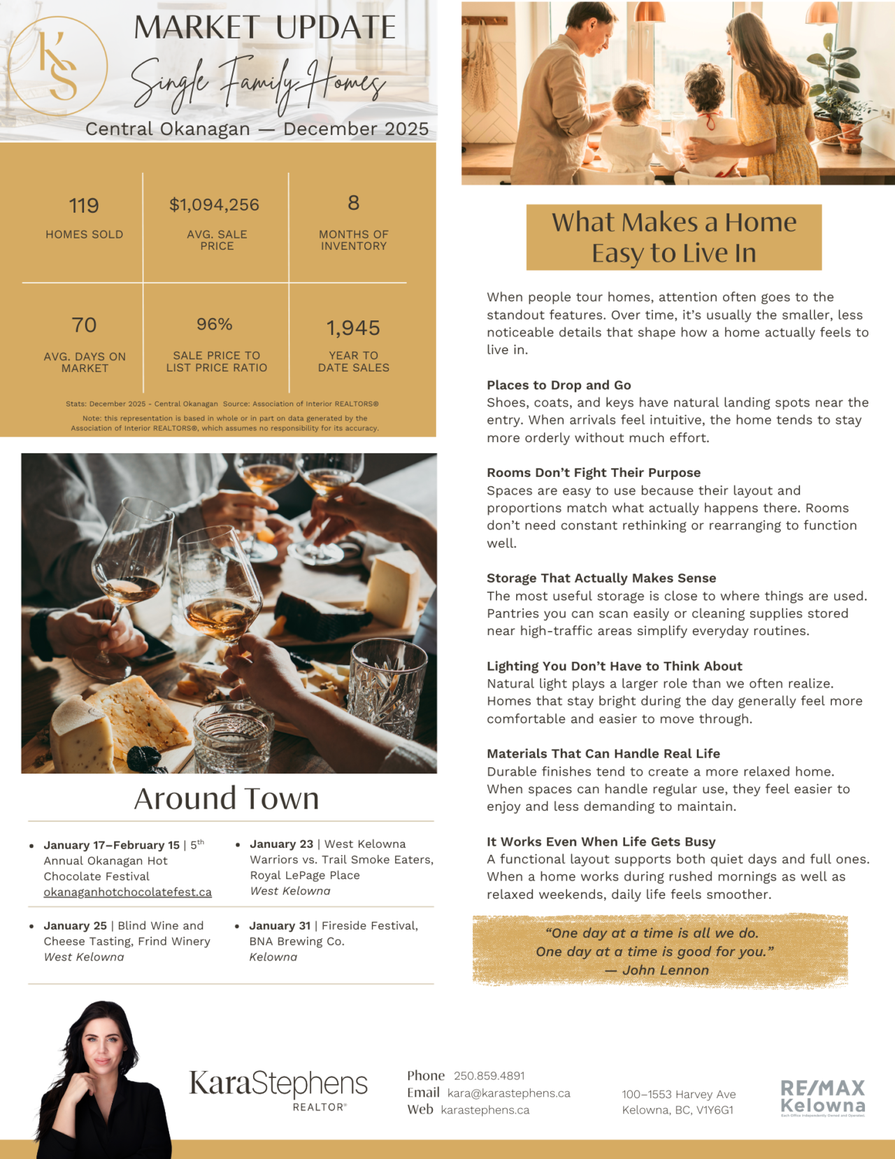 January 2026 newsletter, page 2: December market figures, how a home functions, and local events.